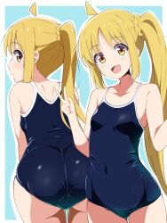  blonde_hair bocchi_the_rock! borgbutler ijichi_nijika long_hair looking_at_viewer multiple_persona open_mouth side_ponytail swimsuit yellow_eyes 