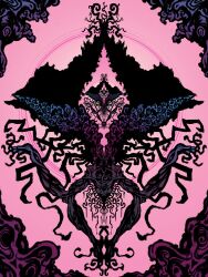  black_skin circle colored_skin commentary eldritch_abomination emrakul_the_aeons_torn english_commentary fractal gradient_background highres lavi1avi magic:_the_gathering monster no_humans pink_background tentacles 