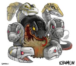 digimon multiple_heads orochi orochimon red_eyes snake tongue tongue_out yellow_eyes 