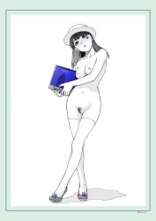  1girl hat horie_yui monochrome nipples pubic_hair pussy real_life shoes smile voice_actor 