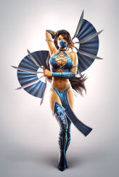  1girl boots brown_eyes brown_hair detached_sleeves earrings full_body half_mask hand_fan highres jewelry kitana long_hair mask midway mortal_kombat_(series) mortal_kombat_(series) mortal_kombat_9 nail_polish navel ninja official_art pelvic_curtain princess_kitana solo thigh_boots thighhighs weapon  rating:Sensitive score:94 user:Lost_Soul