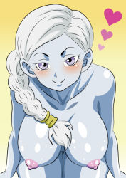  10s 1girl angel_(dragon_ball) blush braid breasts cus dragon_ball dragon_ball_super eyelashes female_focus large_breasts long_hair looking_at_viewer nipples nude ponytail purple_eyes smile solo universe_10_(dragon_ball) white_hair 