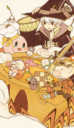  3boys alien bad_food bad_id bad_pixiv_id bat_wings blush_stickers bulborb candy cauldron chef_hat chocolate cloak cooking fire_emblem fire_emblem_awakening flying_pikmin food halloween hat hiro_(hiro117hz) hood hooded_cloak kirby kirby_(series) long_coat male_focus multiple_boys mushroom nintendo olimar pikmin_(creature) pikmin_(series) pikmin_3 purple_pikmin red_pikmin robin_(fire_emblem) robin_(male)_(fire_emblem) rock_pikmin short_hair skull smoke spacesuit super_smash_bros. white_hair white_pikmin wings witch_hat yellow_pikmin 
