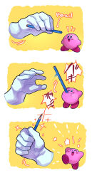  :d ^_^ arms_up arrow_(symbol) blue_eyes blush blush_stickers border chiimako closed_eyes closed_mouth commentary_request emphasis_lines happy holding holding_pencil kirby kirby_(series) master_hand motion_lines nintendo no_humans notice_lines open_mouth outside_border pencil sharpening simple_background smile sparkle star_(symbol) super_smash_bros. white_border yellow_background 