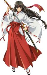  00s 1girl black_hair brown_eyes brown_hair female_focus full_body headband holding holding_sword holding_weapon japanese_clothes long_hair long_sleeves looking_at_viewer low-tied_long_hair miko musha_miko_tomoe official_art queen&#039;s_blade sandals serious sheath solo sword tabi tomoe_(queen&#039;s_blade) tomoe_(queen's_blade) transparent_background unsheathing very_long_hair weapon wide_sleeves  rating:Sensitive score:32 user:snumpkin