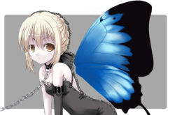 00s 1girl arm_strap artoria_pendragon_(all) artoria_pendragon_(fate) bare_shoulders black_dress bow buckle butterfly_wings chain chain_leash collar collarbone dress fate/stay_night fate_(series) gloves grey_background insect_wings leaning_forward leash looking_at_viewer navel parted_lips saber_(fate) saber_alter sidelocks single_sleeve solo two-tone_background white_background wings yellow_eyes rating:Sensitive score:12 user:danbooru