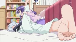 2girls animated animated_gif barefoot bed black_hair feet foot_focus foreshortening from_behind happinesscharge_precure! hikawa_iona hikawa_maria indoors leg_grab looking_at_another lowres lying multiple_girls on_stomach pajamas perspective pillow precure purple_hair soles stretching toes rating:Sensitive score:96 user:Retropretzel