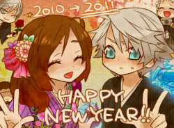 1girl 3boys capcom closed_eyes couple dante_(devil_may_cry) devil_may_cry devil_may_cry_(series) devil_may_cry_4 flower green_eyes hair_ornament happy japanese_clothes kimono kyrie_(devil_may_cry) long_hair multiple_boys nero_(devil_may_cry) new_year open_mouth orange_hair pukapuka_(pixiv1577280) short_hair silver_hair v vergil_(devil_may_cry)