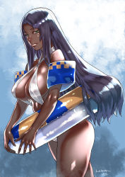  1girl breasts cowboy_shot dark-skinned_female dark_skin fate/grand_order fate_(series) from_side green_eyes halterneck hamushima inflatable_armbands innertube long_hair parted_bangs scheherazade_(fate) slingshot_swimsuit solo swim_ring swimsuit tagme thick_lips  rating:Questionable score:22 user:remln64