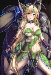  1boy 1girl absurdres armor blonde_hair blue_eyes blush bottomless breasts after_rape chain chained chained_ankles chained_wrists collar convenient_censoring cum cum_in_pussy cum_overflow detached_sleeves empty_eyes fanny_packing frills head_wings helmet hetero highres large_breasts long_hair moaning monster nipples open_mouth orc pauldrons penis pussy rape riesz seiken_densetsu seiken_densetsu_3 sex shoulder_armor spread_legs tears thighs torn_clothes vaginal winged_helmet wings  rating:Explicit score:71 user:nosdregamon