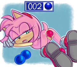  1girl amy_rose anal anal_object_insertion anus female_focus hexanne highres loli looking_back nude object_insertion pussy solo sonic_(series)  rating:Explicit score:20 user:sima00