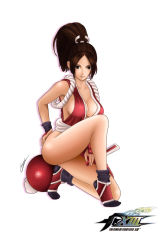 1girl breasts hand_fan fatal_fury female_focus full_body king_of_fighters_xiii large_breasts official_art ponytail shiranui_mai snk solo the_king_of_fighters the_king_of_fighters_xiii white_background rating:Questionable score:22 user:jojosstand