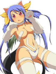  1girl animal_ears animal_hands arc_system_works asymmetrical_wings blue_hair blush bow breasts cameltoe capcom cat_ears cat_tail choker cosplay dizzy_(guilty_gear) felicia_(cosplay) felicia_(vampire) female_pubic_hair guilty_gear hair_bow highres large_breasts long_hair mirano navel paw_pose pubic_hair red_eyes ribbon solo tail tail_ornament tail_ribbon thighhighs vampire_(game) wings  rating:Questionable score:45 user:danbooru
