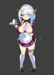  1girl absurdres breasts breasts_out highres kago_(htpxr) large_breasts maid maid_headdress medium_breasts name_tag nipple_piercing nipples oppai_loli original piercing solo 