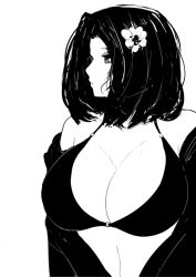  1girl artist_request bra breasts flower jacket kantai_collection large_breasts monochrome open_clothes open_jacket tatsuta_(kancolle) underwear  rating:Sensitive score:7 user:homohomu