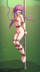  1girl absurdres arms_behind_back bad_anatomy bad_id bad_pixiv_id barefoot bdsm blindfold blush bondage bound bound_ankles bound_arms bound_knees bound_legs bound_torso bound_wrists breasts chain collar cuffs feet female_focus from_side full_body gag gagged headphones highres himitsu_(hi_mi_tsu_2) in_container intubation legs_together long_hair medium_breasts milking_machine navel nude original pole purple_hair pussy sensory_deprivation solo stasis_tank toes tube tube_gag twintails underwater  rating:Explicit score:215 user:danbooru