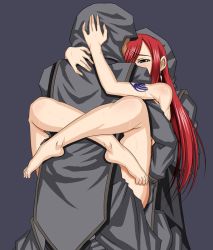  1girl 2boys anal barefoot brown_eyes clothed_male_nude_female clothed_sex double_penetration earrings erza_scarlet fairy_tail feet group_sex hair_over_one_eye hug jewelry leg_lock long_hair multiple_boys multiple_penetration nude red_hair sandwiched sex solo_focus syunzou tattoo third-party_edit vaginal  rating:Explicit score:126 user:midvalley