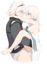 1boy 1girl after_kiss barefoot blue_eyes blush brother_and_sister clothed_sex dress eye_contact from_side hair_between_eyes hetero highres incest long_hair long_sleeves looking_at_another md5_mismatch nier nier_(series) nier_(brother) pepper0 resolution_mismatch saliva saliva_trail sex siblings simple_background source_larger suspended_congress white_background white_dress yonah rating:Explicit score:360 user:danbooru