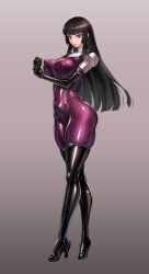  1girl black_hair bodysuit boots covered_erect_nipples elbow_gloves full_body gloves impossible_bodysuit impossible_clothes kamori_sayaka latex long_hair looking_at_viewer original purple_bodysuit purple_eyes rindou_(radical_dream) shiny_clothes skin_tight thigh_boots  rating:Questionable score:37 user:Iexist