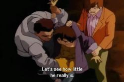  1990s_(style) 3boys animated animated_gif brown_hair english_text genocyber lowres male_focus multiple_boys penis retro_artstyle shota subtitled yaoi 