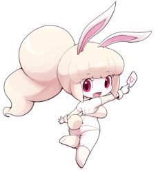  1girl animal_ears ass breasts from_behind high_ponytail long_hair looking_at_viewer looking_back nollety open_mouth rabbit_ears rabbit_girl rabbit_tail red_eyes simple_background snowrabby solo tail white_background youkai_(youkai_watch) youkai_watch 