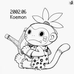 digimon digimon_(creature) digimon_world_3 fang koemon monkey monochrome tail