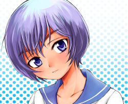  1girl blue_eyes grey_hair original portrait sabusuka school_uniform serafuku short_hair solo 