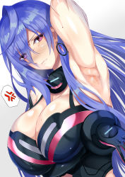  1girl absurdres armpits blue_hair breasts highres huge_breasts ill_(0022) iris_heart looking_at_viewer neptune_(series) pururut red_eyes smell solo sweat symbol-shaped_pupils  rating:Sensitive score:57 user:smrth