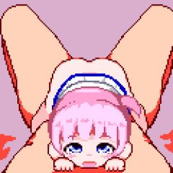 1boy 1girl animated animated_gif ass blue_eyes blush girl_on_top hinainf loli long_hair looking_at_viewer lowres lying_on_person nude original pink_hair pixel_art pov sex simple_background rating:Explicit score:764 user:FabricioDias