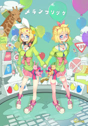  1boy 1girl artist_name blush choker crossdressing hair_ornament headphones highres hood hoodie jewelry kagamine_len kagamine_rin lace melancholic_(vocaloid) necklace project_diva_(series) project_diva_f ribbon riccae skirt stuffed_animal stuffed_toy teddy_bear television thighhighs trap vocaloid  rating:Sensitive score:22 user:Anteros