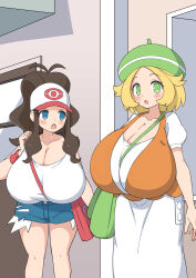  2girls @sabonbold absurdres bianca_(pokemon) breasts creatures_(company) game_freak highres hilda_(pokemon) huge_breasts multiple_girls nintendo pokemon pokemon_bw  rating:Sensitive score:28 user:RIG