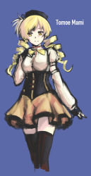  10s 1girl beret blonde_hair drill_hair face fingerless_gloves gloves hat highres magical_girl mahou_shoujo_madoka_magica mahou_shoujo_madoka_magica_(anime) non-web_source pas_(paxiti) paxiti puffy_short_sleeves puffy_sleeves short_sleeves skirt solo thighhighs tomoe_mami unfinished yellow_eyes 
