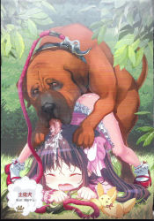 1girl artbook bestiality bottomless collar crying dog flat_chest highres leash loli open_mouth rape screaming sex source_request tears text_focus rating:Explicit score:264 user:DemoTou