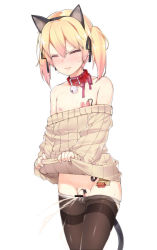 1boy animal_ears bad_id bad_pixiv_id bare_shoulders blonde_hair blush cat_boy cat_ears cat_tail censored closed_eyes clothes_lift clothes_pull collar crossdressing cum ejaculation erection lifting_own_clothes male_focus nipples original panties panty_pull pantyhose pantyhose_pull penis sex_toy short_hair short_twintails shota small_penis solo sweater sweater_lift sweater_pull tail tama_(tamatamo) trap twintails underwear vibrator rating:Explicit score:75 user:danbooru