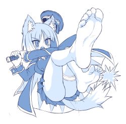  1girl animal_ears asagi_(bombergirl) ass barefoot bombergirl feet highres oyatsu_(mk2) soles solo tagme tail toes wolf_ears wolf_girl  rating:Questionable score:27 user:Sephiko