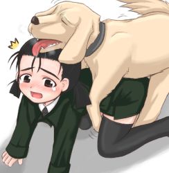 00s 1girl ^^^ all_fours bestiality black_thighhighs blush brown_eyes clothed_sex collar dog doggystyle fangs implied_sex lili_stecchin loli lowres mercury_go military military_uniform necktie non-web_source open_mouth pumpkin_scissors rape sex sex_from_behind short_hair short_twintails solo surprised tears thighhighs tongue twintails uniform zettai_ryouiki rating:Explicit score:130 user:danbooru