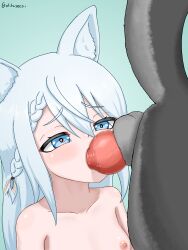 1girl absurdres animal_penis bestiality breasts censored dog fellatio gatitasecsii heart heart-shaped_pupils highres kitsune knotted_penis loli long_hair mosaic_censoring nipples nude oral penis small_breasts symbol-shaped_pupils rating:Explicit score:182 user:DoctorWasabi