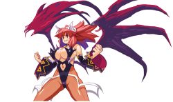  blush breasts choker clothing_cutout heart_cutout highleg horns jewelry la_pucelle long_hair maou_prier navel navel_cutout prier red_eyes red_hair ryoji_(nomura_ryouji) smile wings  rating:Questionable score:28 user:emmehbear
