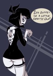  1girl ass black_hair creepy_susie dabble garter_straps goth_fashion highres short_hair solo the_oblongs thighhighs  rating:Sensitive score:51 user:twilight_jester
