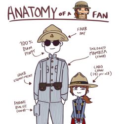  1boy 1girl :3 age_difference anatomy_of_a_gamer_(meme) arrow_(symbol) brown_hair cabo-chan_(tanuki_kobayashi) character_name child closed_mouth cowboy_shot english_text epaulettes glasses grey_jacket gun hands_in_pockets hat height_difference holster jacket long_hair long_sleeves looking_at_viewer meme military military_rank_insignia military_uniform opaque_glasses original pants peaked_cap philippines ponytail red_pants rifle short_hair side_ponytail simple_background squinting straight-on sunglasses sword tanuki_kobayashi typo uniform unworn_hat unworn_headwear weapon webbing white_background 