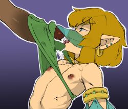 2boys absurdres arched_back armpit_crease armpits blush colorized crossdressing erection gerudo_set_(zelda) gloss_(hotglossed) highres imminent_fellatio link male_focus multiple_boys nintendo nipples penis pointy_ears see-through solo_focus the_legend_of_zelda the_legend_of_zelda:_breath_of_the_wild third-party_edit trap uncensored yaoi  rating:Explicit score:92 user:ashen_slave