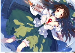 1girl absurdres afloat arm_cannon between_breasts black_wings bloomers blush bow breasts brown_hair cape cleavage collarbone floating_hair hair_bow highres ke-ta large_breasts long_hair looking_at_viewer no_bra non-web_source partially_submerged red_eyes reiuji_utsuho shirt short_sleeves skirt solo third_eye touhou translation_request underwear water weapon wet wet_clothes wet_shirt white_bloomers wings rating:Questionable score:18 user:danbooru