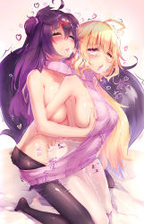 2girls absurdres ahegao ahoge animal_ears ass_grab backless_dress backless_outfit bed_sheet black_legwear blonde_hair blue_eyes blush grabbing_another&#039;s_breast breast_press breasts crying crying_with_eyes_open cum cum_in_pussy ejaculating_while_penetrated dk.senie dog_ears dress drooling ejaculation futa_with_futa futanari grabbing grabbing_from_behind hair_ornament hand_in_pantyhose heart heart-shaped_pupils heterochromia highres implied_futanari kneeling large_breasts long_hair meme_attire multiple_girls open_mouth original pantyhose pink_eyes red_eyes saliva sex shared_clothes shared_sweater sideboob smile sweater sweater_dress symbol-shaped_pupils tail tears thrusting tongue tongue_out turtleneck turtleneck_sweater virgin_killer_sweater white_legwear yellow_eyes rating:Explicit score:219 user:danbooru