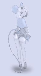  1girl animal_ears ass blue_theme blysill brave_fencer_musashi brave_fencer_musashiden clothes_lift dress hairband medium_hair monochrome mouse_ears mouse_girl mouse_tail panties shoes skirt skirt_lift socks solo tail topo_(musashiden) underwear 