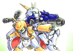  cannon digimon green_eyes gun highres medarot metabee omegaknight omegamon robot spikes weapon  rating:General score:3 user:Chaos11