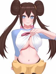  1girl animated animated_gif breasts brown_hair creatures_(company) eka_kinoko flashing game_freak long_hair nintendo nipples pokemon pokemon_bw2 rosa_(pokemon) undressing  rating:Explicit score:131 user:Cologoto