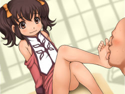 00s 1girl anise_tatlin barefoot brown_eyes brown_hair crossed_legs e10 feet flat_chest foot_worship hair_ribbon licking licking_foot loli looking_down namco ribbon sitting smile soles tales_of_(series) tales_of_the_abyss toes rating:Questionable score:126 user:extra_tasty