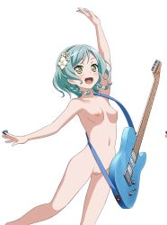 1girl arm_up bang_dream! blue_eyes blue_hair blush breasts cleft_of_venus guitar happy highres hikawa_hina instrument navel nipples nude nude_filter plectrum pussy short_hair small_breasts third-party_edit transparent_background rating:Explicit score:46 user:shelly69