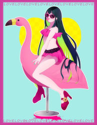  10s 1girl asui_tsuyu bird boku_no_hero_academia glasses high_heels long_hair sunglasses swimsuit  rating:Sensitive score:3 user:twilight_jester