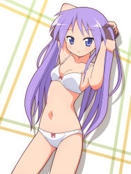  00s 1girl adjusting_hair blue_eyes bow bow_bra bow_panties bra breasts cameltoe female_focus hiiragi_kagami long_hair lucky_star mel_(artist) mel_(melty_pot) navel panties purple_hair small_breasts solo twintails underwear underwear_only white_bra white_panties  rating:Questionable score:106 user:danbooru